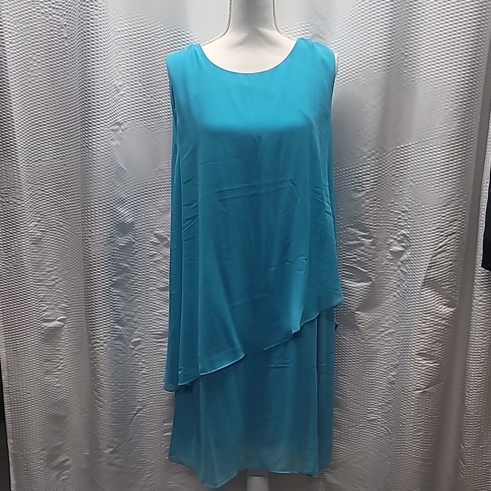Soft‎ Surroundings~ Teal knee-length asymmetrical tiered sheath dress size Large